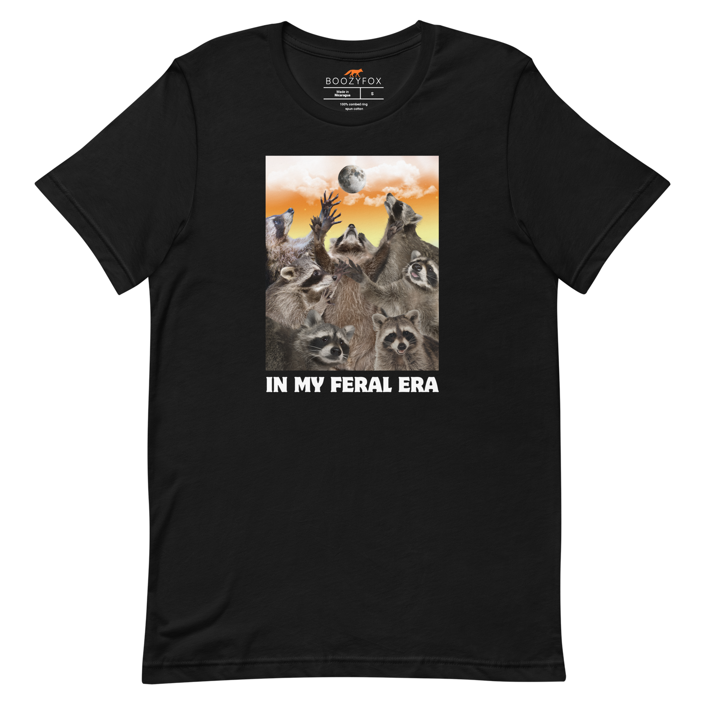 Funny In My Feral Era Raccoon lightweight graphic t-shirt in black by Boozy Fox