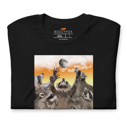 Front details of a Funny In My Feral Era Raccoon lightweight graphic t-shirt in black by Boozy Fox