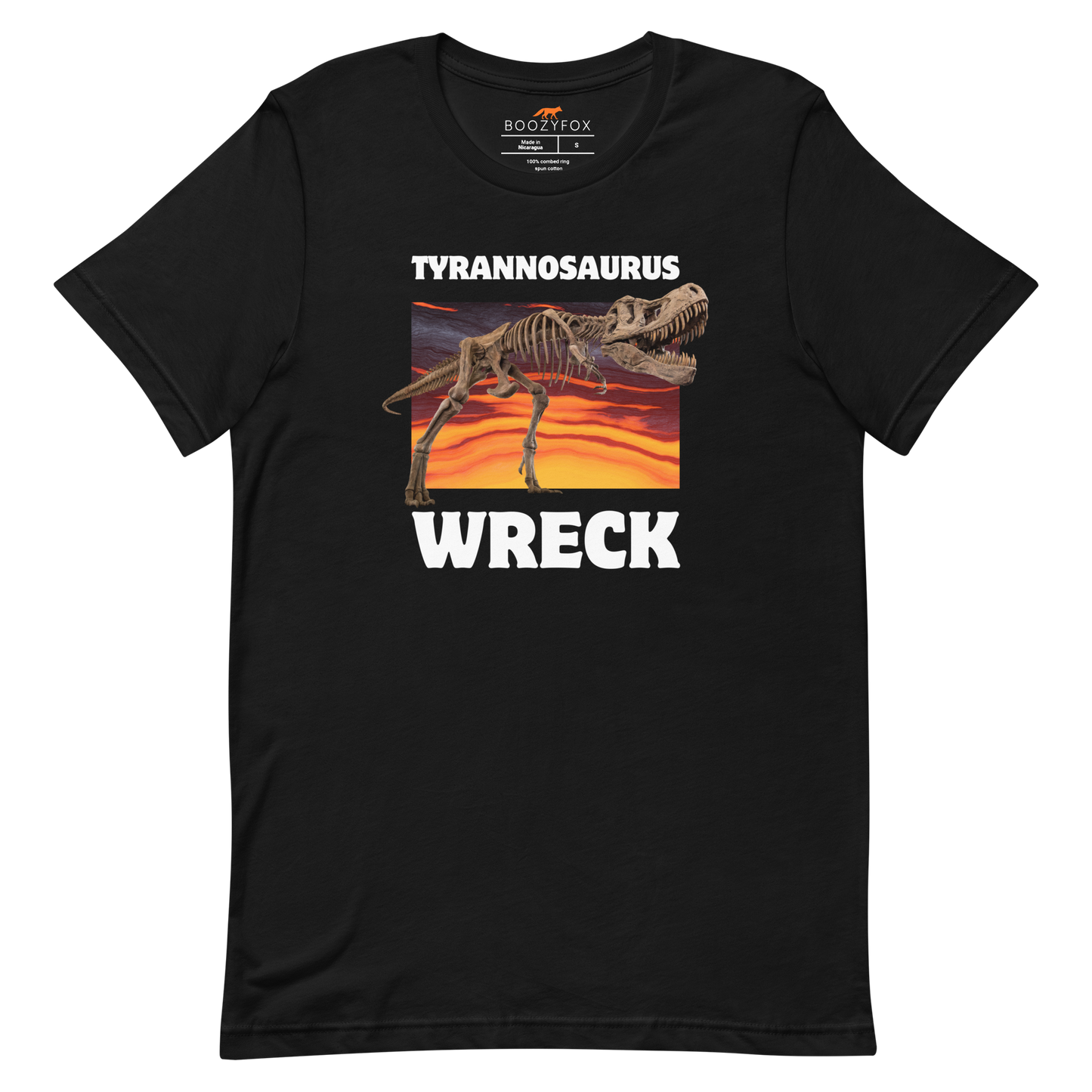 Funny Tyrannosaurus Wreck T-Rex Dinosaur lightweight graphic t-shirt in black by Boozy Fox