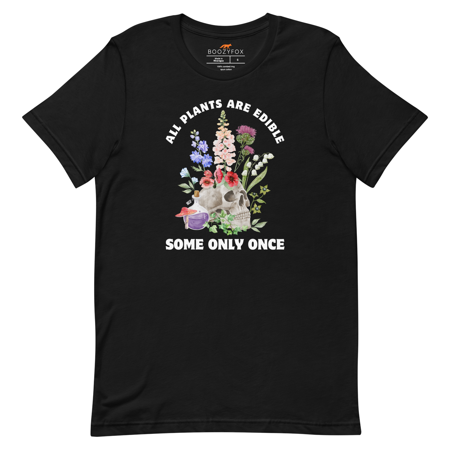 Funny All Plants Are Edible Some Only Once Plant lightweight graphic t-shirt in black by Boozy Fox