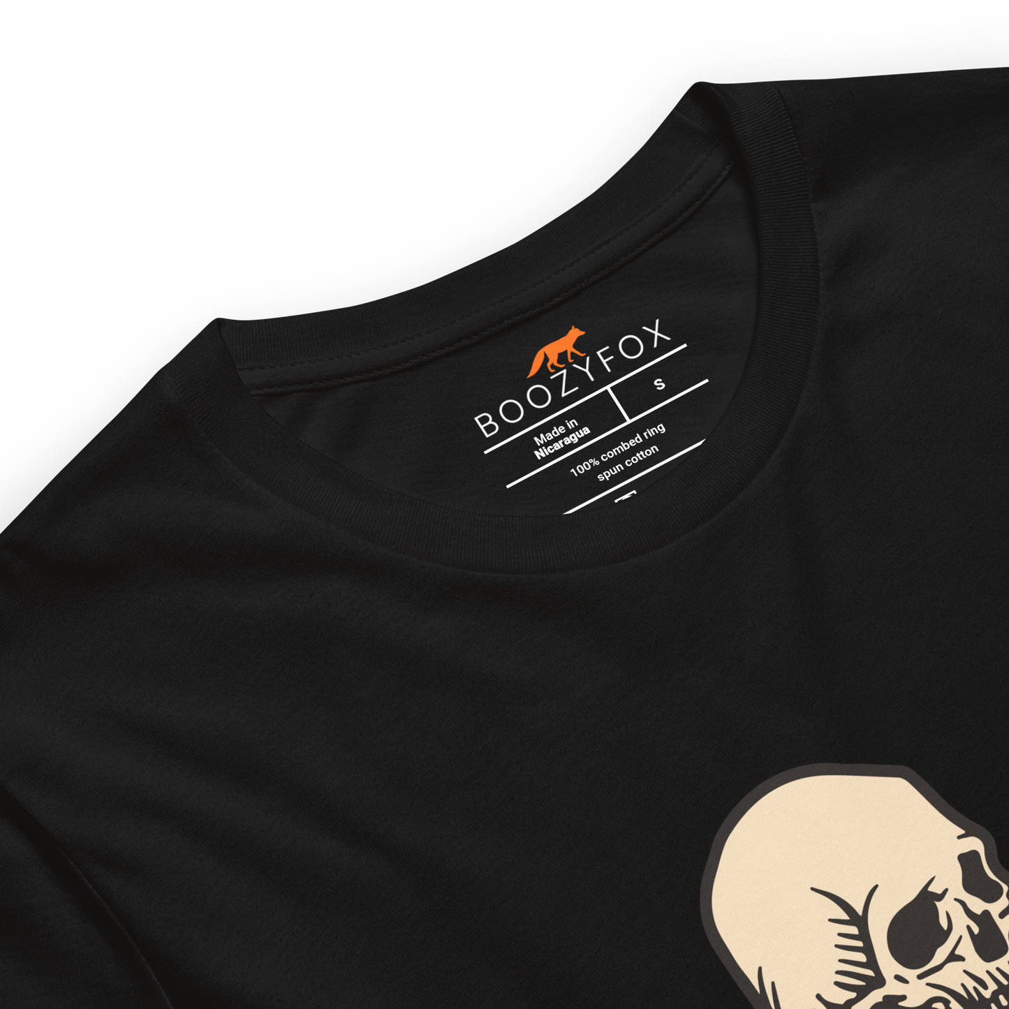 Product details of a black Skeleton Drinking Beer Tee - Boozy Fox