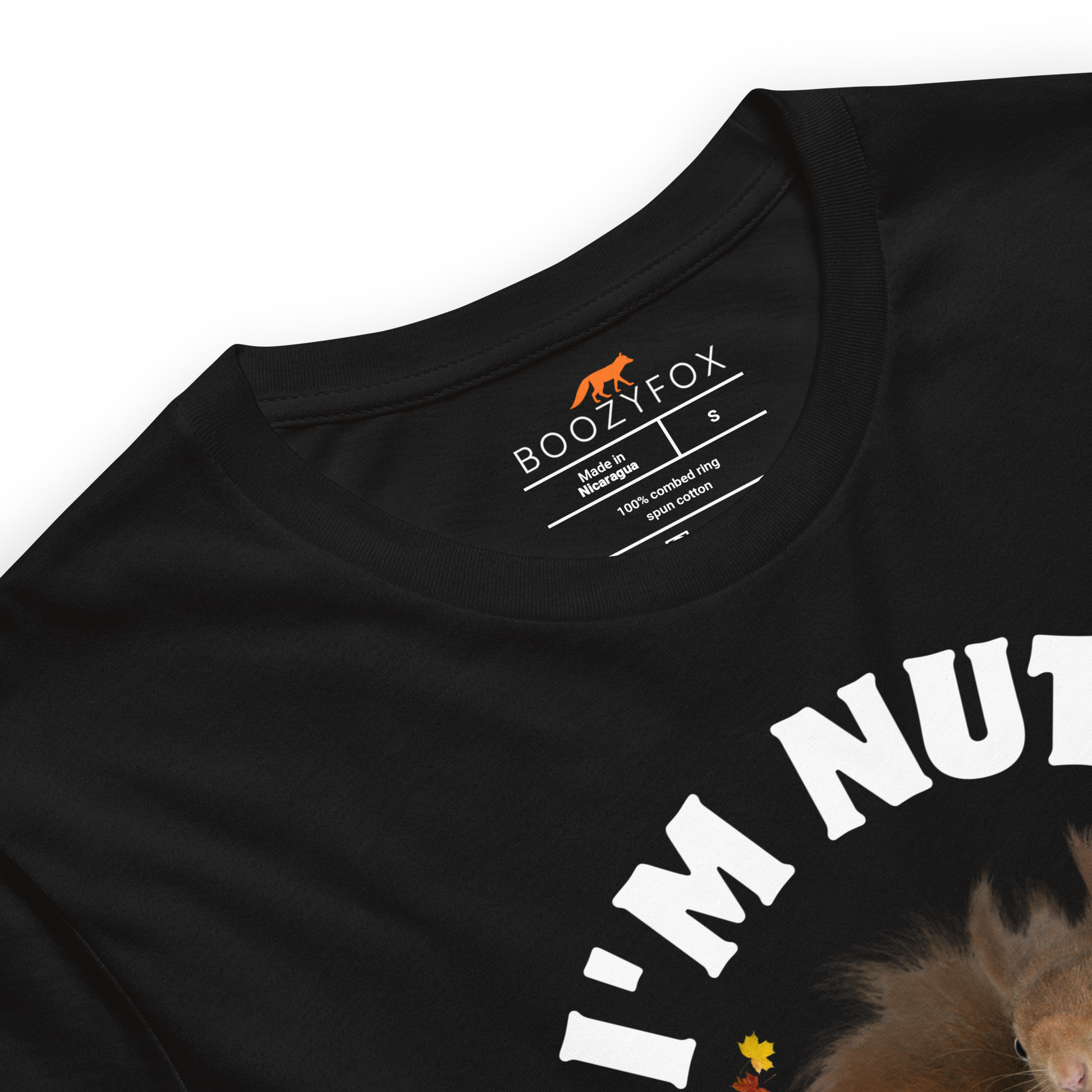 Product details of a black I’m Nuts About You Squirrel Tee - Boozy Fox