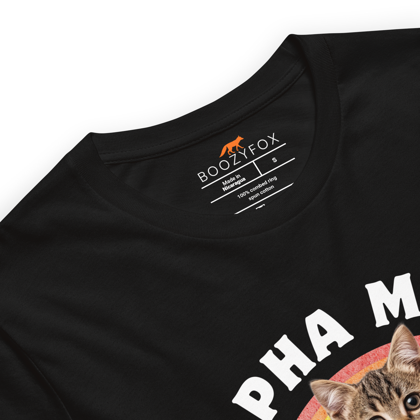 Product details of a Funny Alpha Male Cat rainbow roses lightweight graphic t-shirt in black by Boozy Fox