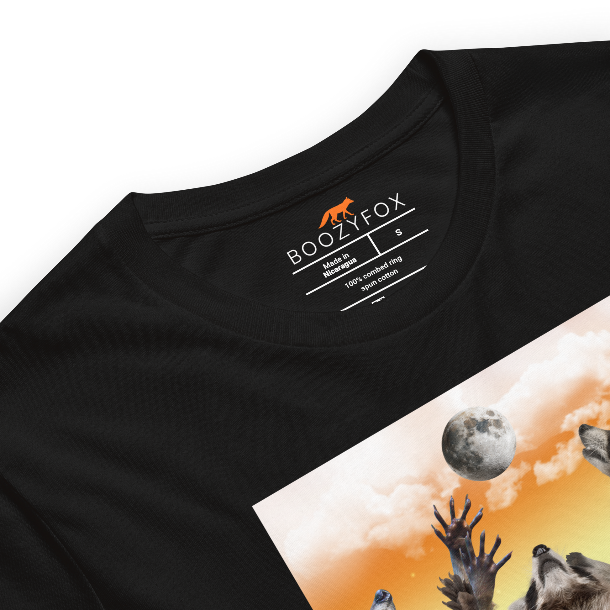 Product details of a Funny In My Feral Era Raccoon lightweight graphic t-shirt in black by Boozy Fox