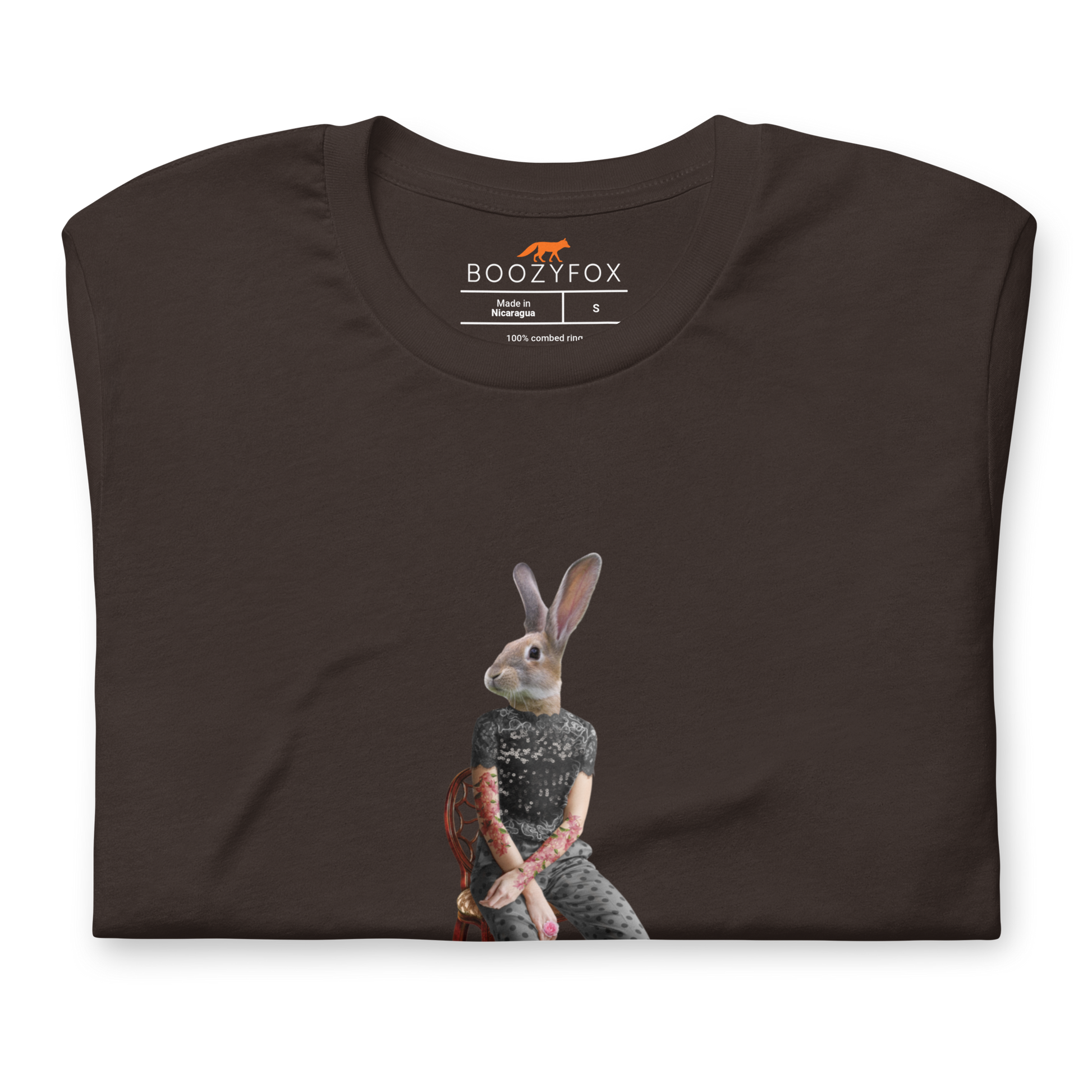 Front details of a Brown Anthropomorphic Rabbit Tee - Boozy Fox