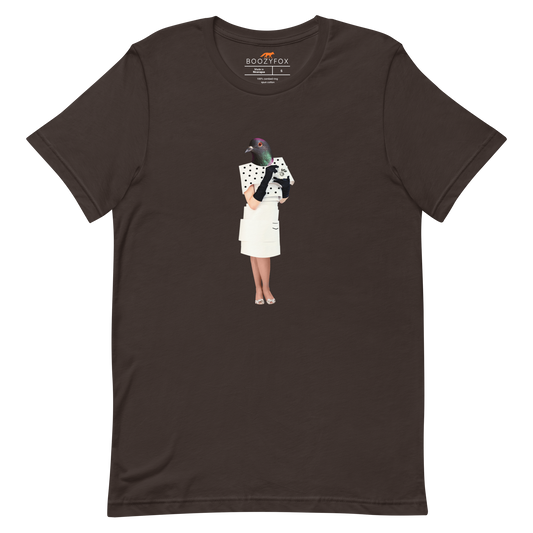 Brown Premium Pigeon T-Shirt featuring an Anthropomorphic Pigeon graphic on the chest - Funny Graphic Pigeon Tees - Boozy Fox