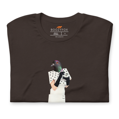 Front details of a Brown Anthropomorphic Pigeon Tee - Boozy Fox