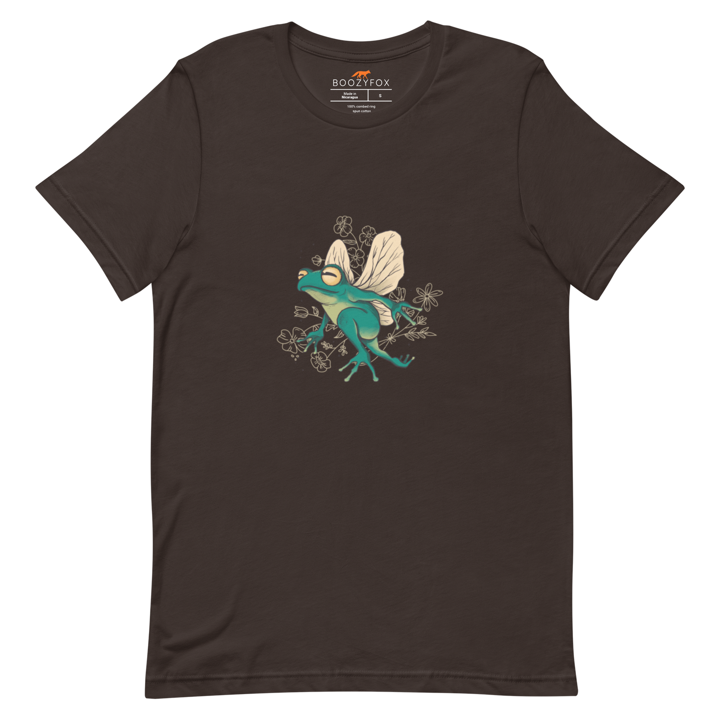 Brown Premium Frog T-Shirt featuring an adorable Fairy Frog graphic on the chest - Funny Graphic Frog Tees - Boozy Fox