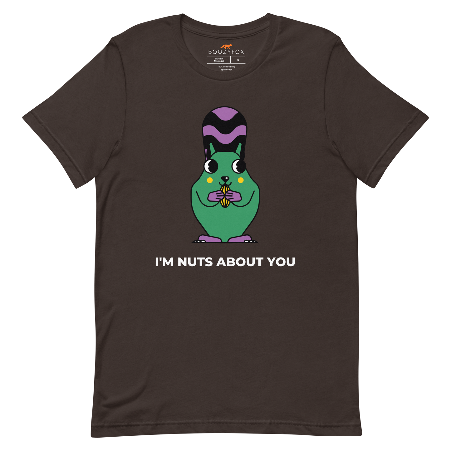 Brown Premium Squirrel T-Shirt featuring an I'm Nuts About You graphic on the chest - Funny Graphic Squirrel Tees - Boozy Fox