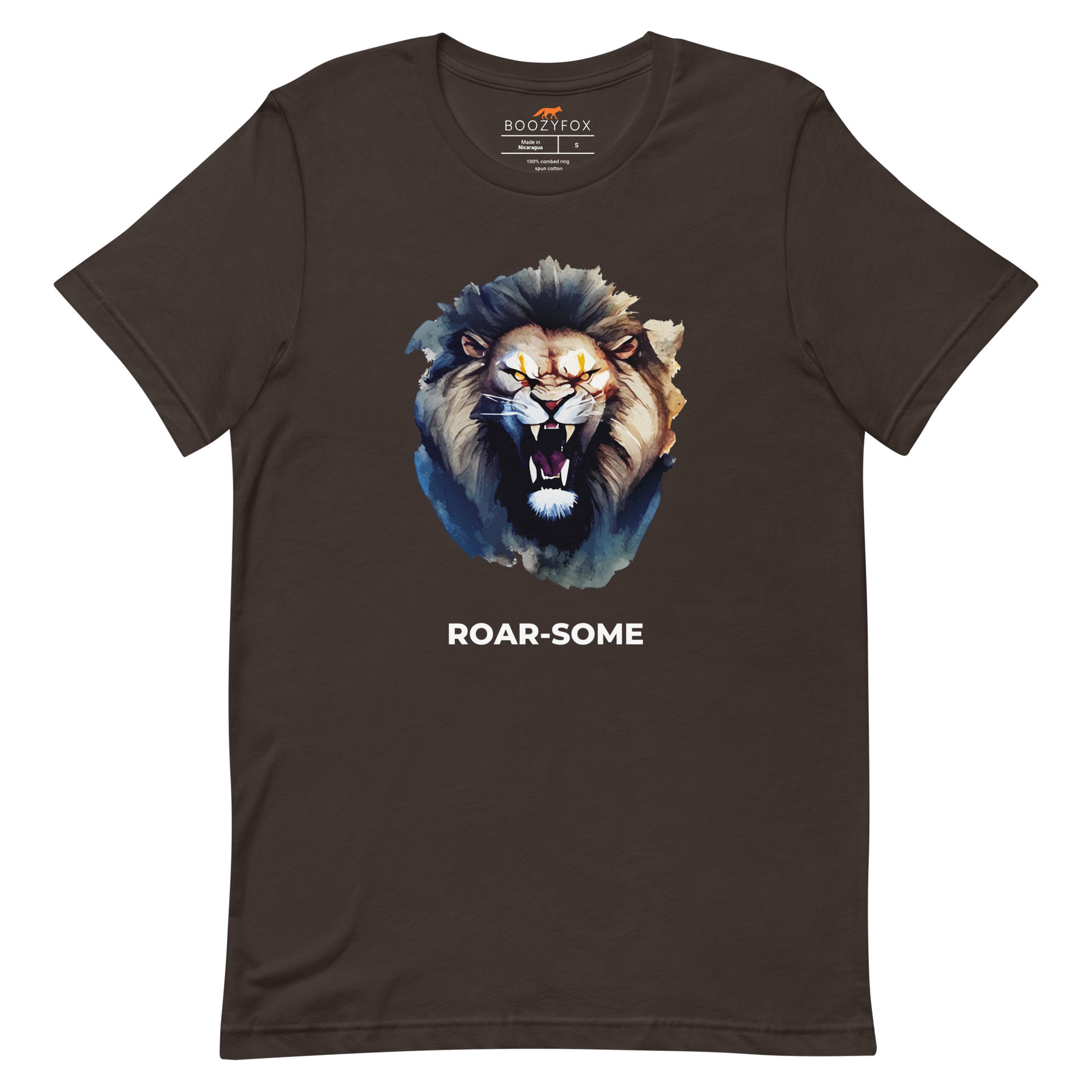Brown Premium Lion Tee featuring a Roar-Some graphic on the chest - Cool Graphic Lion Tees - Boozy Fox