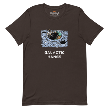 Brown Premium Galactic Hangs Tee featuring an out-of-this-world graphic of an Astronaut and Alien Chilling Together - Funny Graphic Space Tees - Boozy Fox