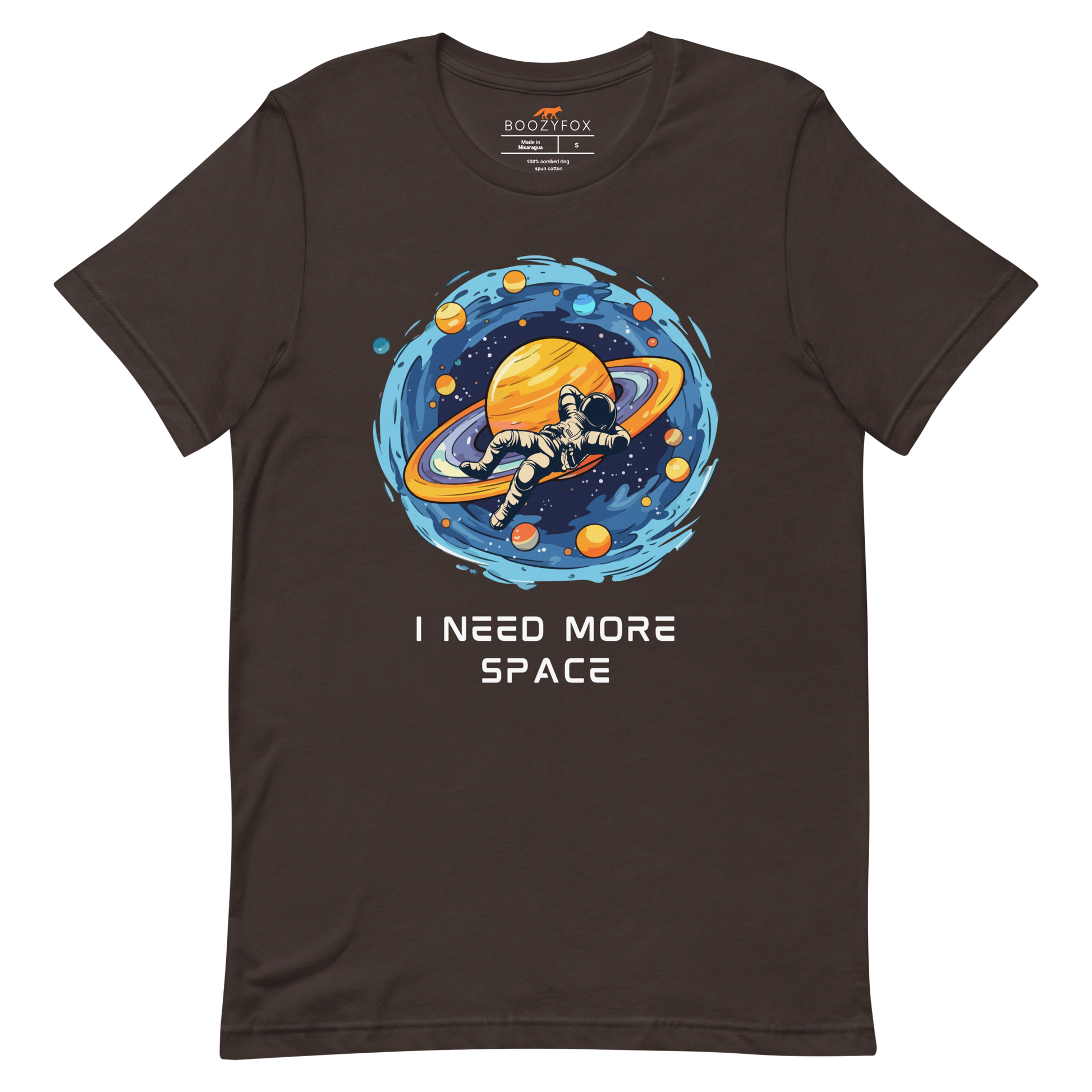 Brown Premium Astronaut Tee featuring a captivating I Need More Space graphic on the chest - Funny Graphic Space Tees - Boozy Fox