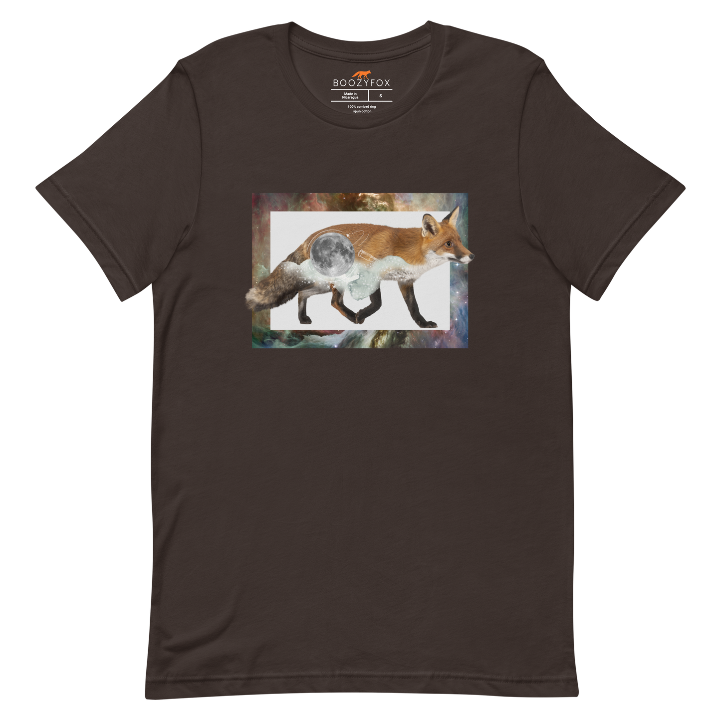 Brown Premium Fox T-Shirt featuring a stellar Space Fox graphic on the chest - Cool Graphic Fox Tees - Boozy Fox