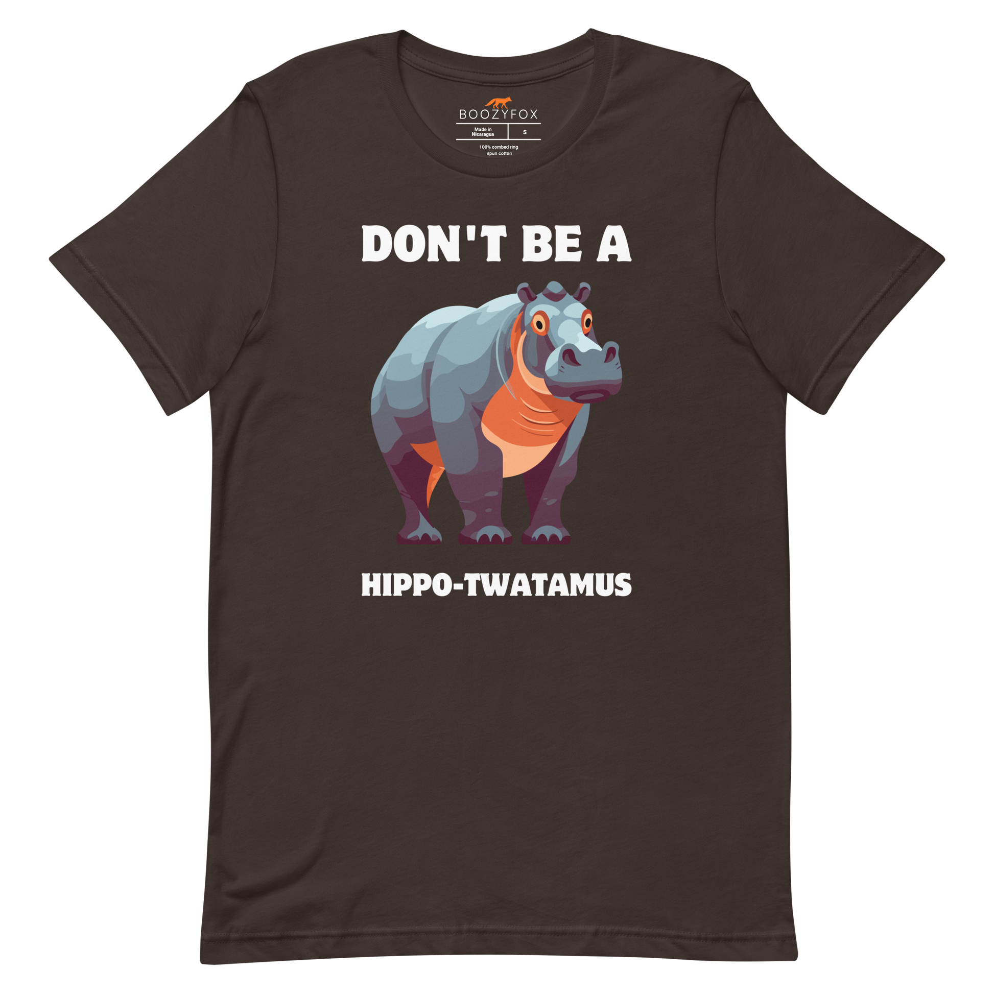 Brown Premium Hippo Tee featuring a Don't Be a Hippo-Twatamus graphic on the chest - Funny Graphic Hippo Tees - Boozy Fox