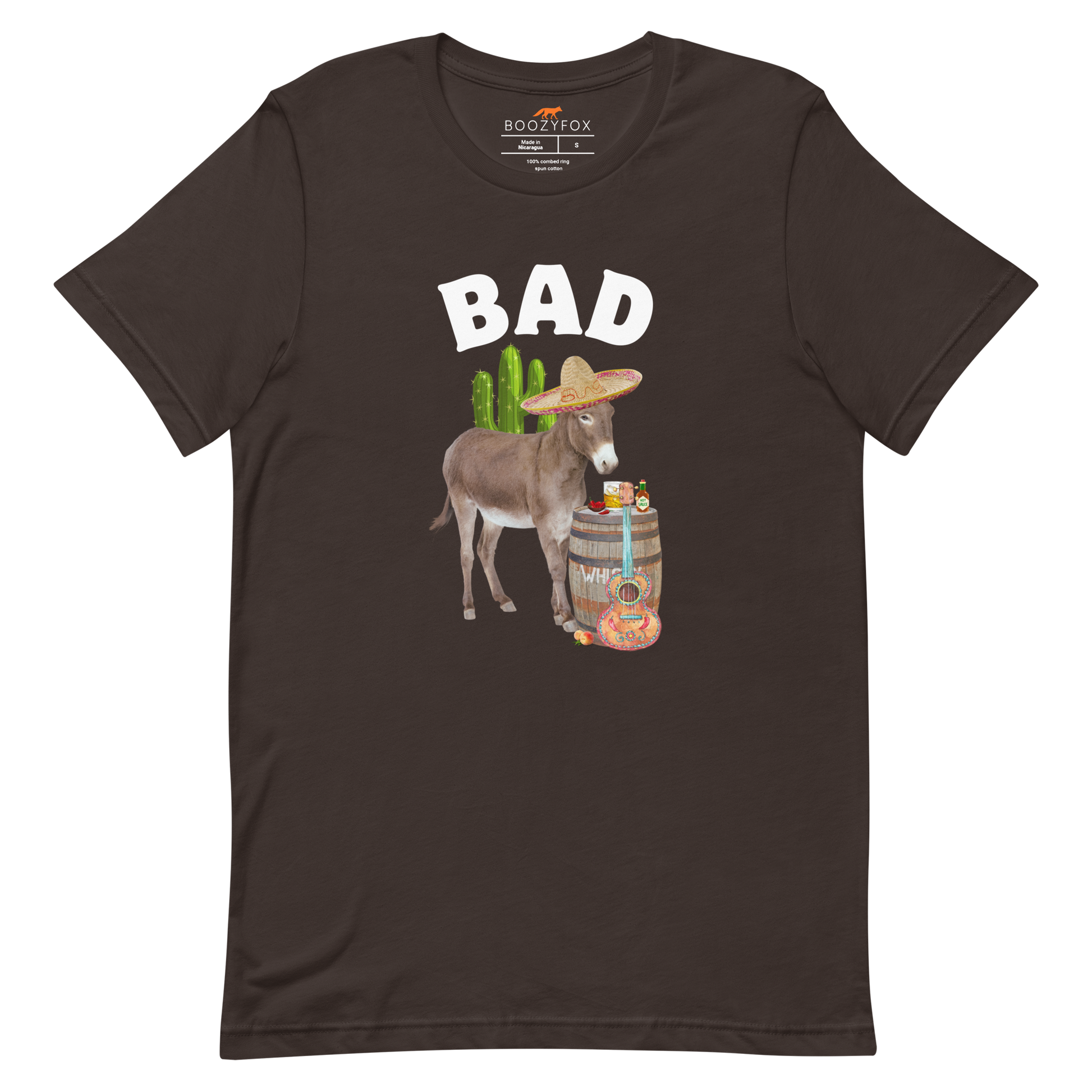 Brown Premium Donkey Tee featuring a Funny Bad Ass Donkey graphic on the chest - Funny Graphic Bad Ass Donkey Tees - Boozy Fox