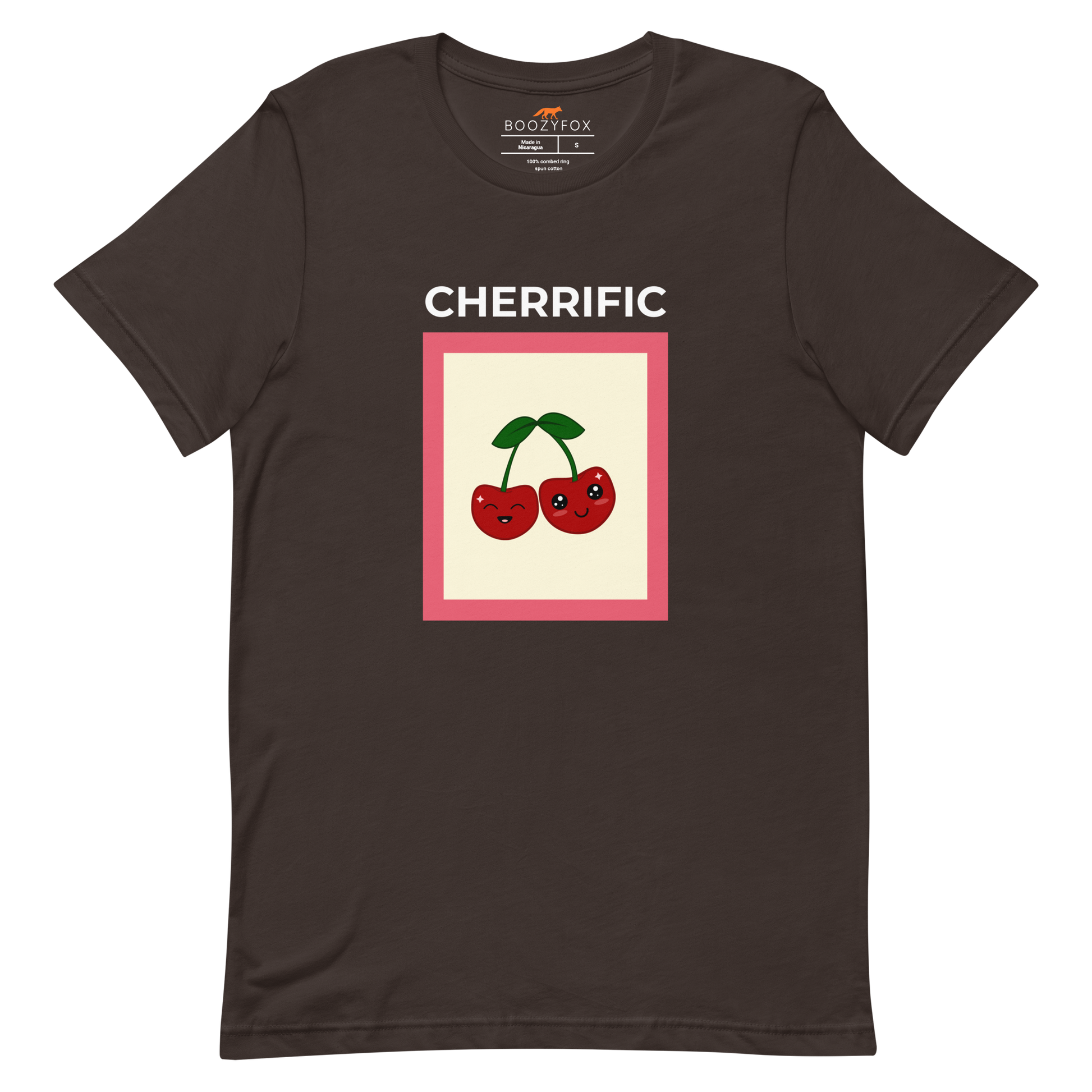 Brown Premium Cherry Tee featuring a Cherrific graphic on the chest - Funny Graphic Cherry Tees - Boozy Fox