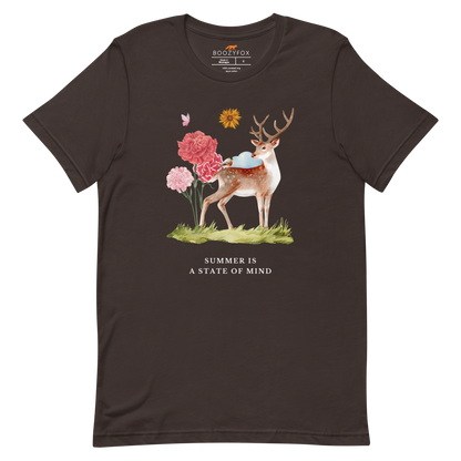 Brown Premium Summer Is a State of Mind Tee featuring a Summer Is a State of Mind graphic on the chest - Cute Graphic Summer Tees - Boozy Fox