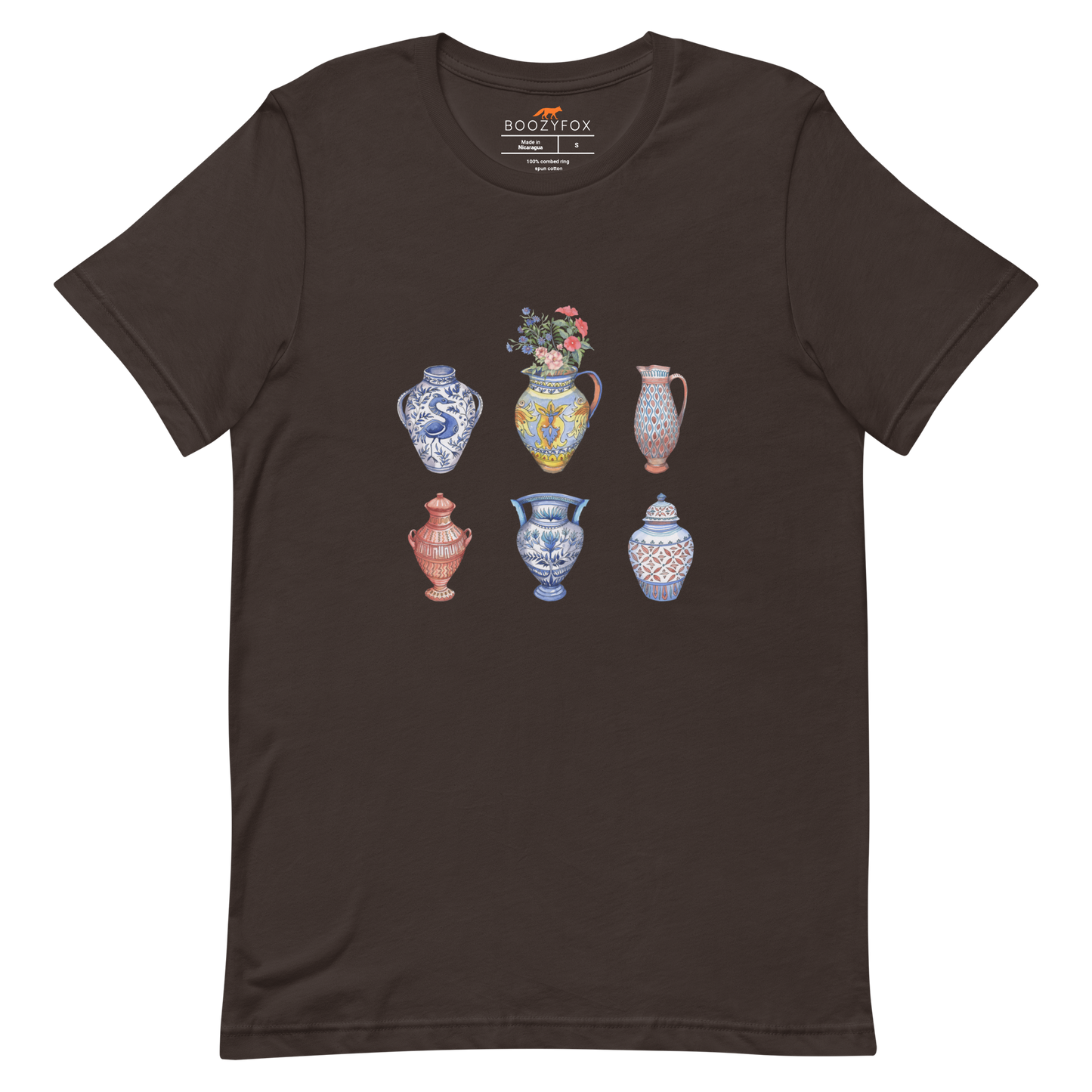 Brown Premium Vase Tee featuring a chic vase graphic on the chest - Artsy Graphic Vase Tees - Boozy Fox
