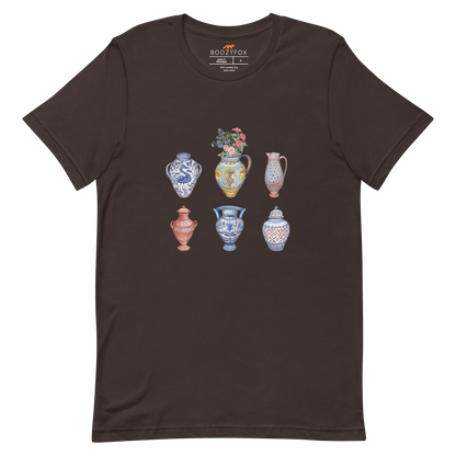 Brown Premium Vase Tee featuring a chic vase graphic on the chest - Artsy Graphic Vase Tees - Boozy Fox