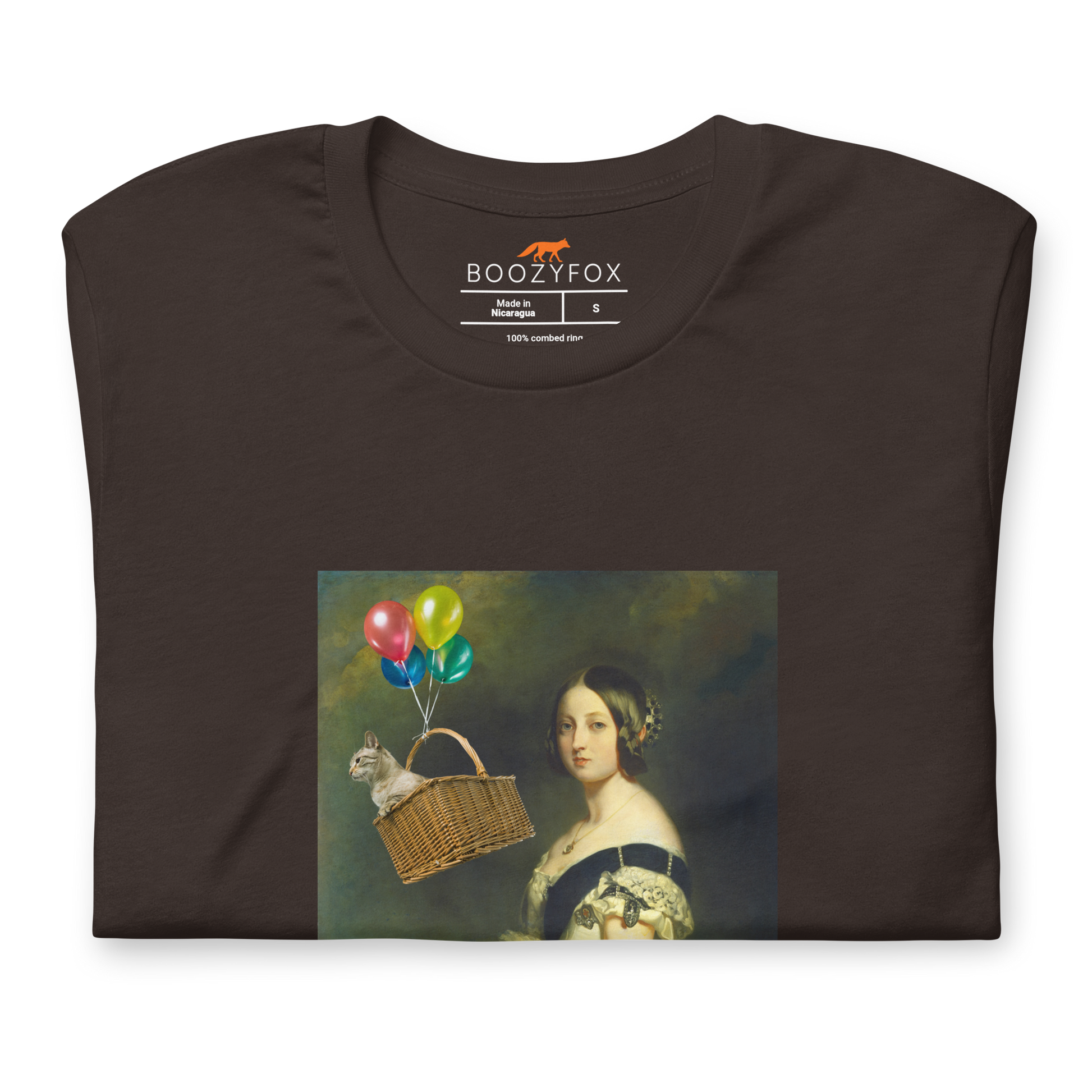 Front details of a brown Young Queen Victoria Premium Tee - Boozy Fox