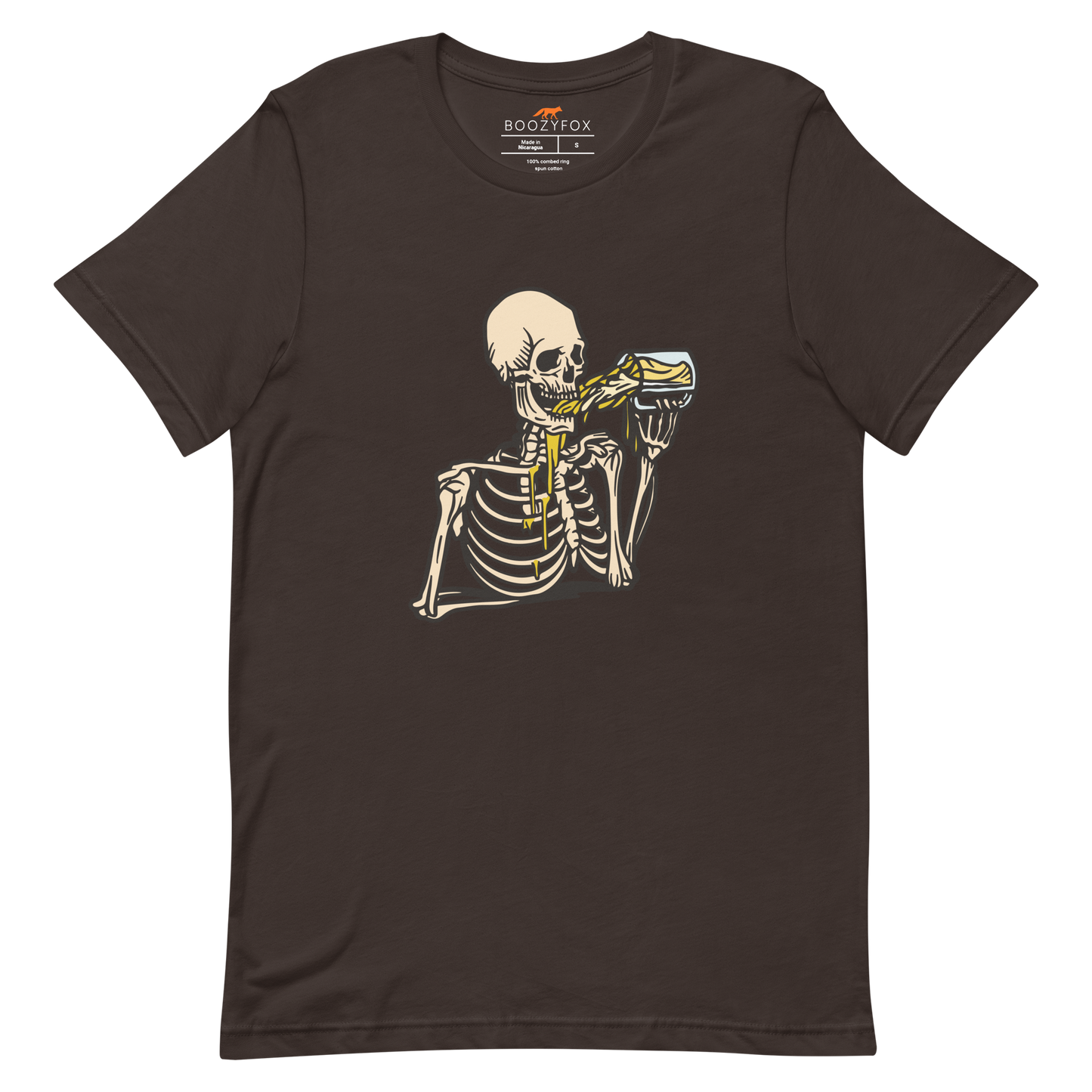 Skeleton Drinking Beer Tee Online - Brown - Boozy Fox