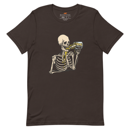 Skeleton Drinking Beer Tee Online - Brown - Boozy Fox