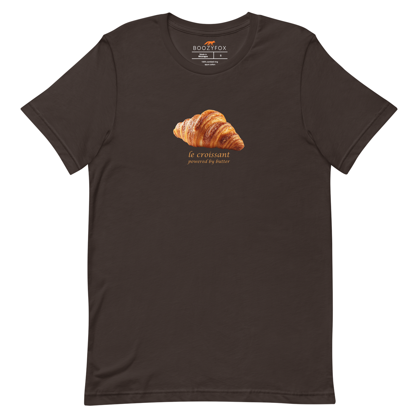 Funny Le Croissant lightweight graphic tee in brown by Boozy Fox