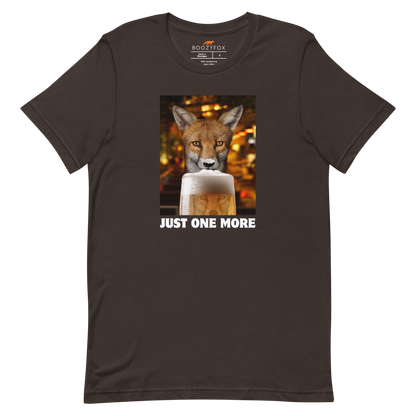 Funny Just One More Fox beer lightweight graphic t-shirt in brown by Boozy Fox