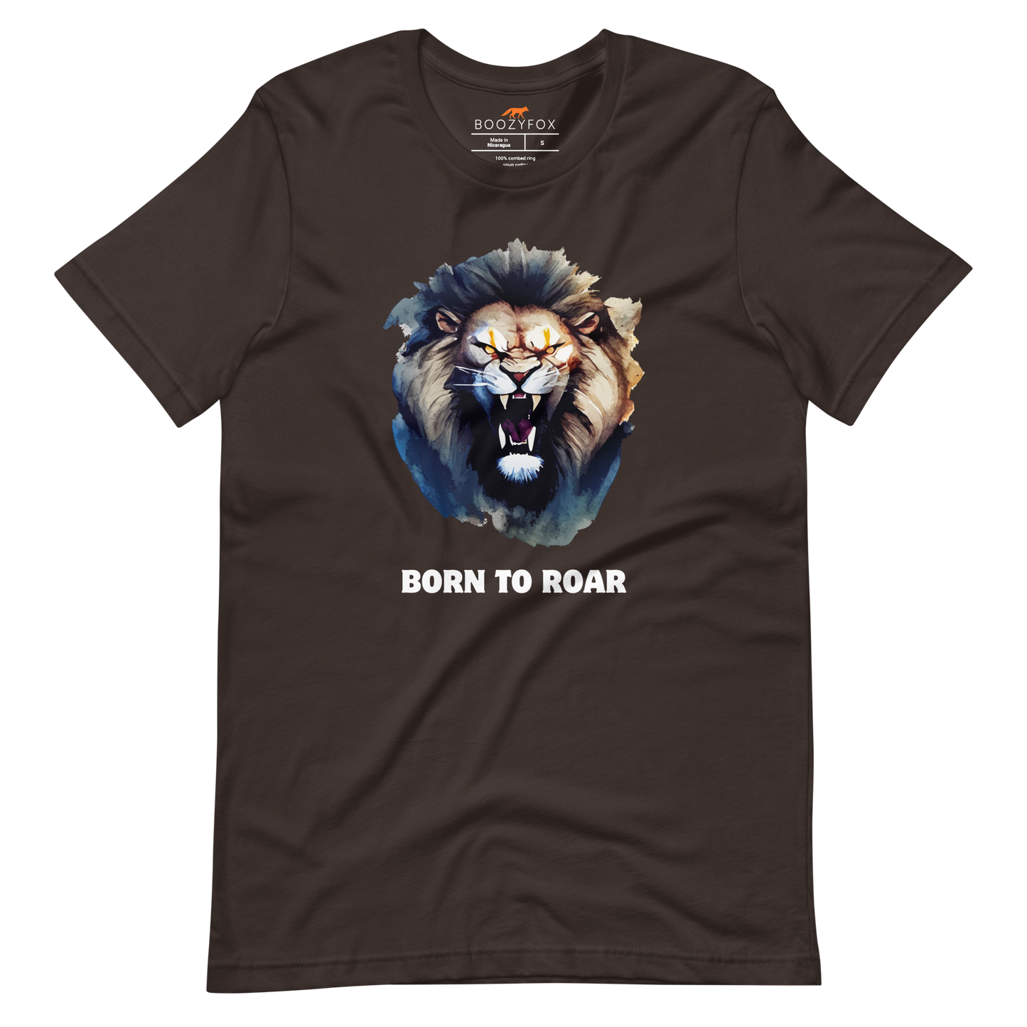 Funny Born to Roar Lion lightweight graphic tee in brown by Boozy Fox