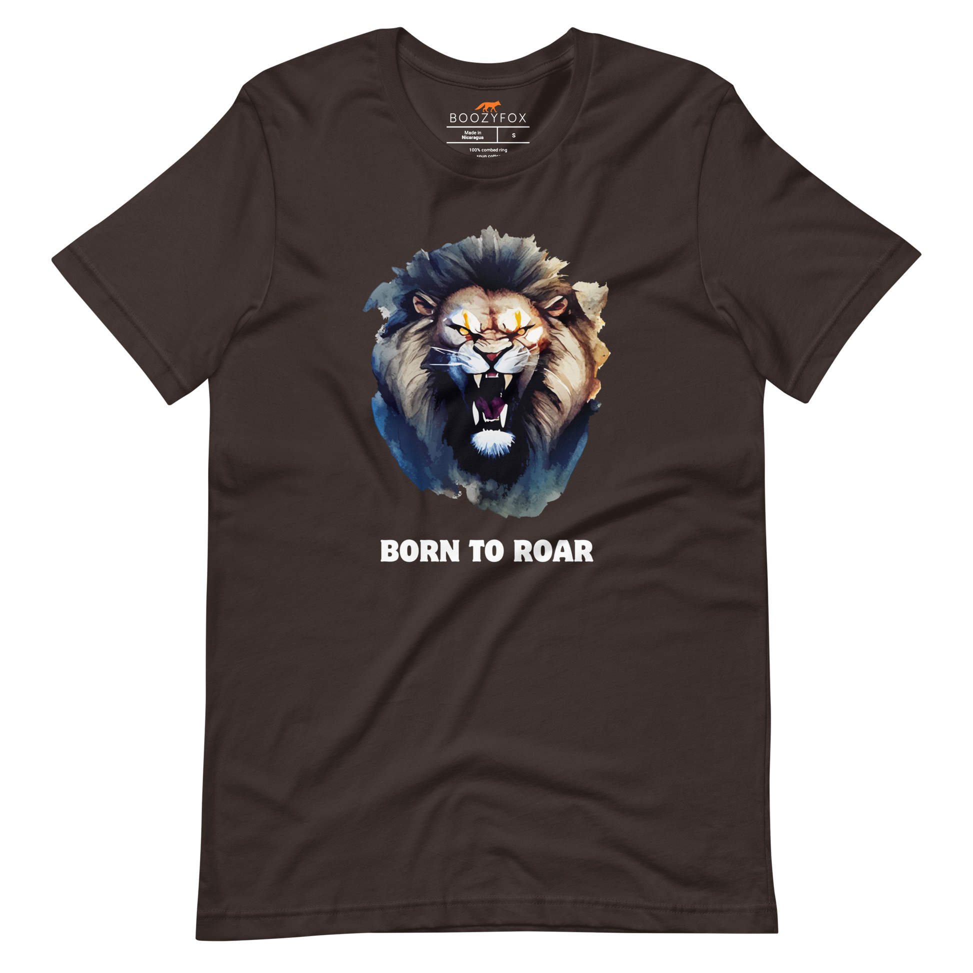 Funny Born to Roar Lion lightweight graphic tee in brown by Boozy Fox
