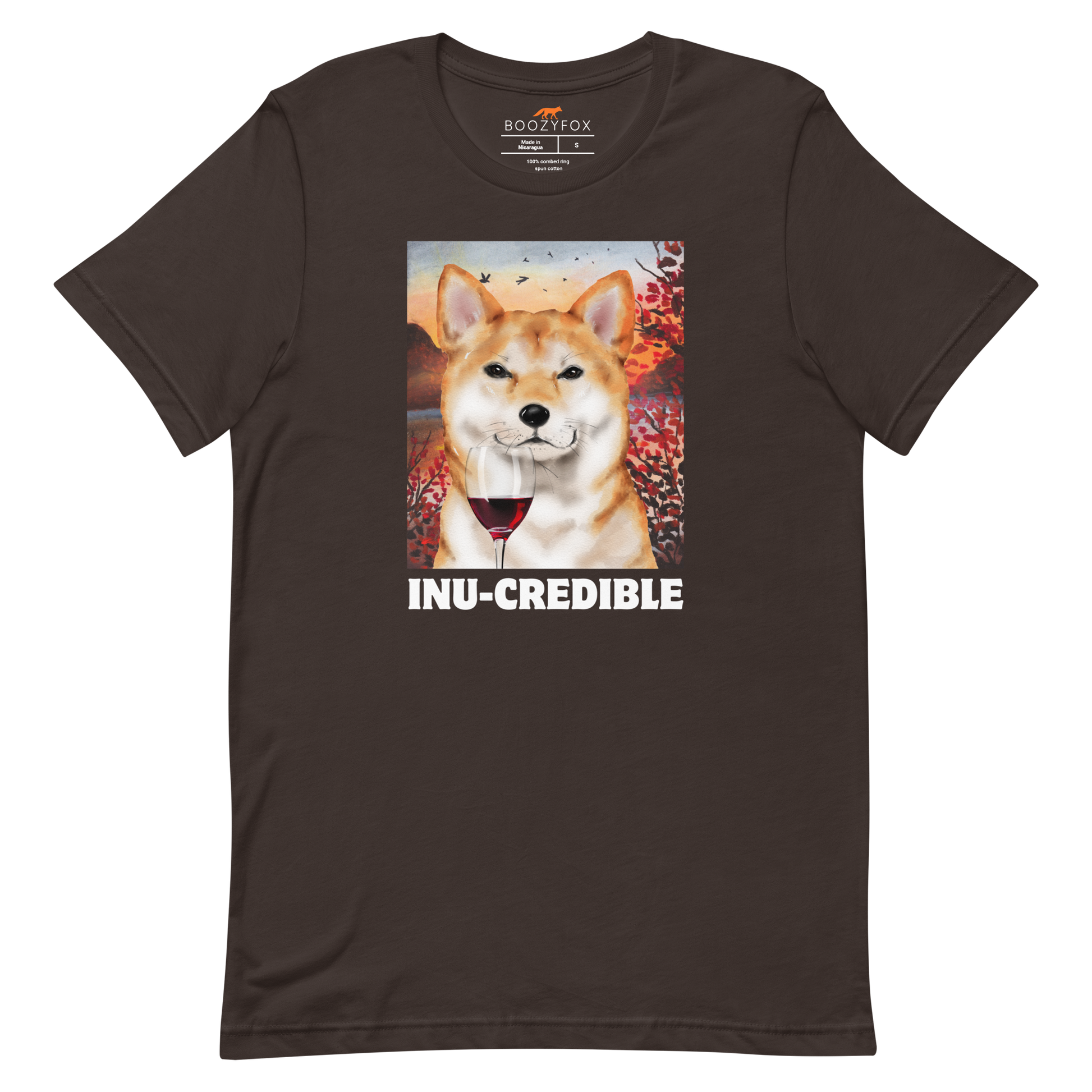 Funny Shiba Inu lightweight graphic tee in brown by Boozy Fox