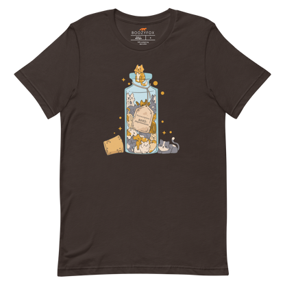 Funny Purrscription: Anti-depressants Cat lightweight graphic tee in brown by Boozy Fox