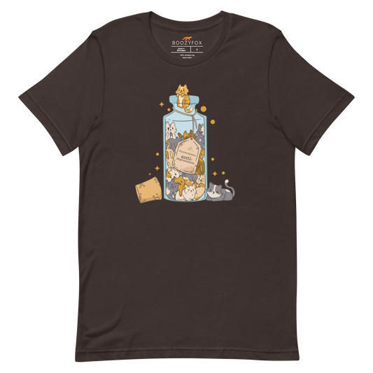 Funny Purrscription: Anti-depressants Cat lightweight graphic tee in brown by Boozy Fox
