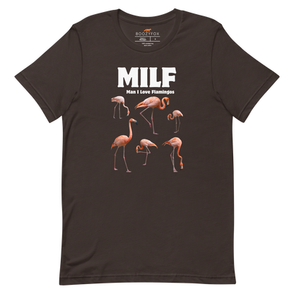 Funny Man I Love Flamingos lightweight graphic tee in brown by Boozy Fox