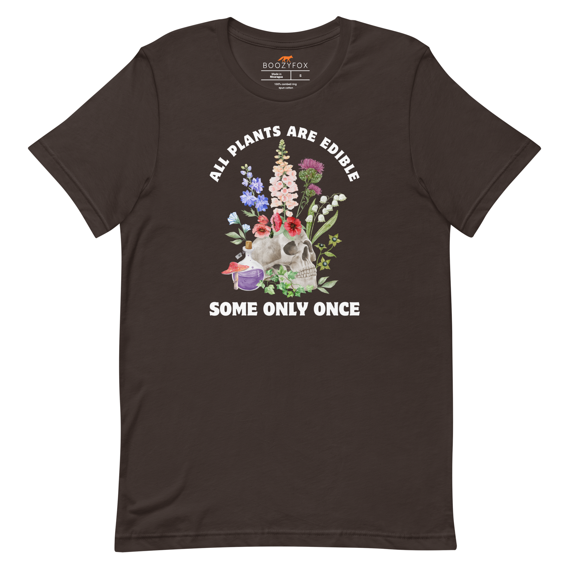 Funny All Plants Are Edible Some Only Once Plant lightweight graphic t-shirt in brown by Boozy Fox