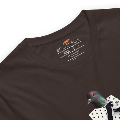 Product details of a Brown Anthropomorphic Pigeon Tee - Boozy Fox