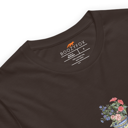 Product details of a Brown Premium Vase Tee featuring a chic vase graphic on the chest - Artsy Graphic Vase Tees - Boozy Fox