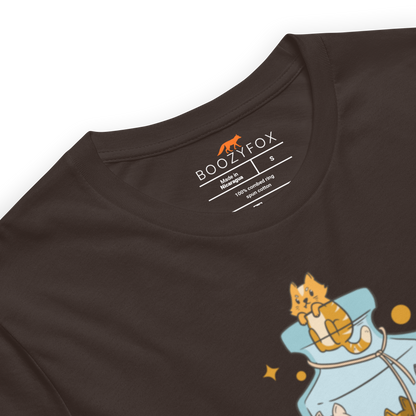 Product details of a Funny Purrscription: Anti-depressants Cat lightweight graphic tee in brown by Boozy Fox