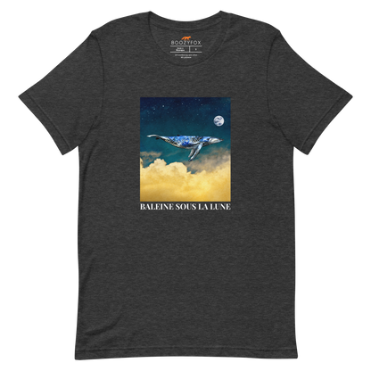 Dark Grey Heather Premium Whale T-Shirt featuring a majestic Whale Under The Moon graphic on the chest - Cool Graphic Whale Tees - Boozy Fox