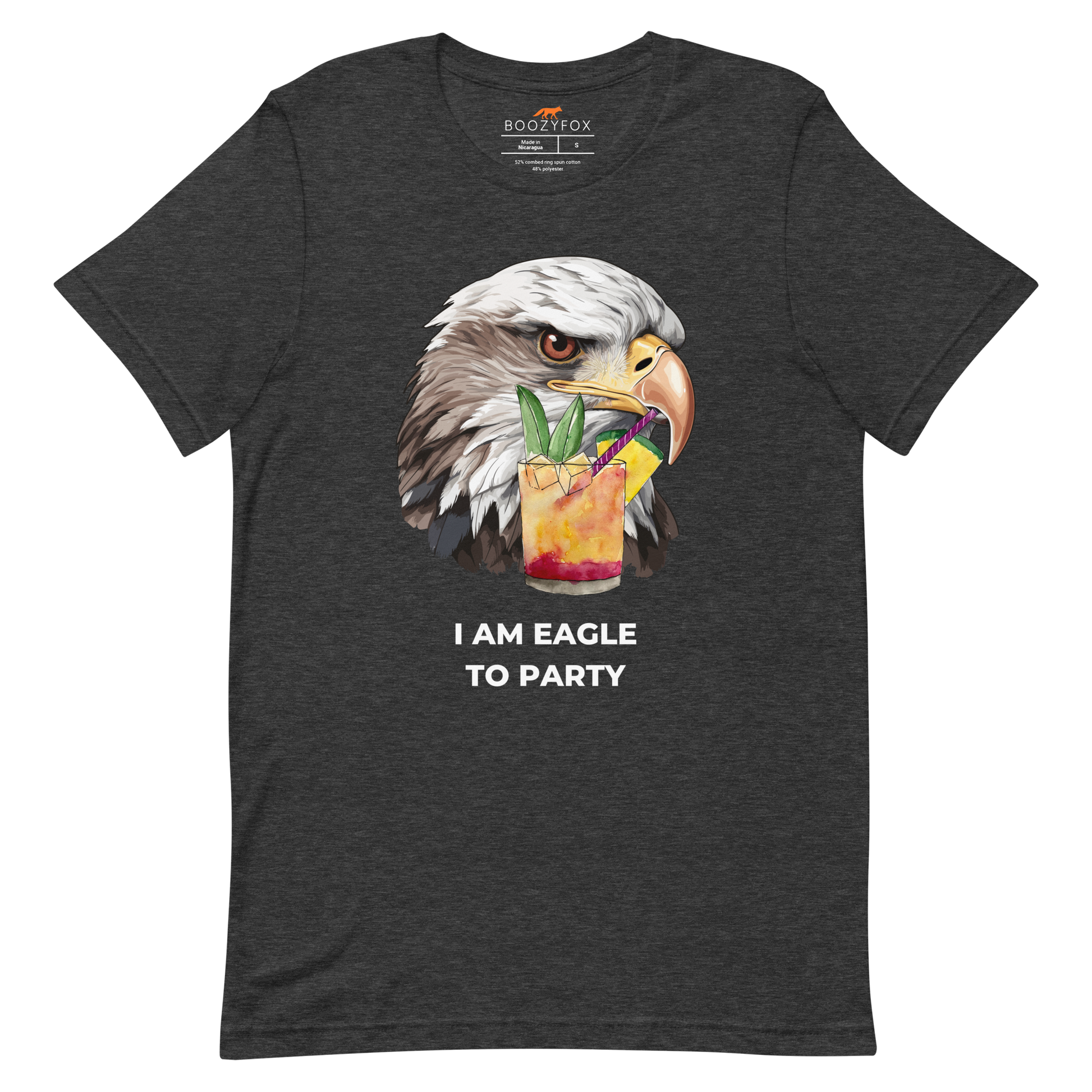 Dark Grey Heather Premium Eagle T-Shirt featuring an eye-catching I Am Eagle to Party graphic on the chest - Funny Graphic Eagle Tees - Boozy Fox