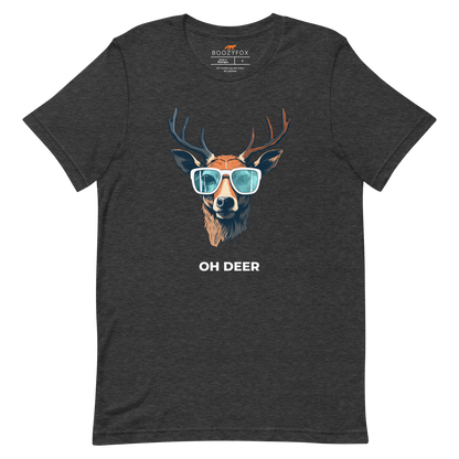 Dark Grey Heather Premium Deer T-Shirt featuring a hilarious Oh Deer graphic on the chest - Funny Graphic Deer Tees - Boozy Fox