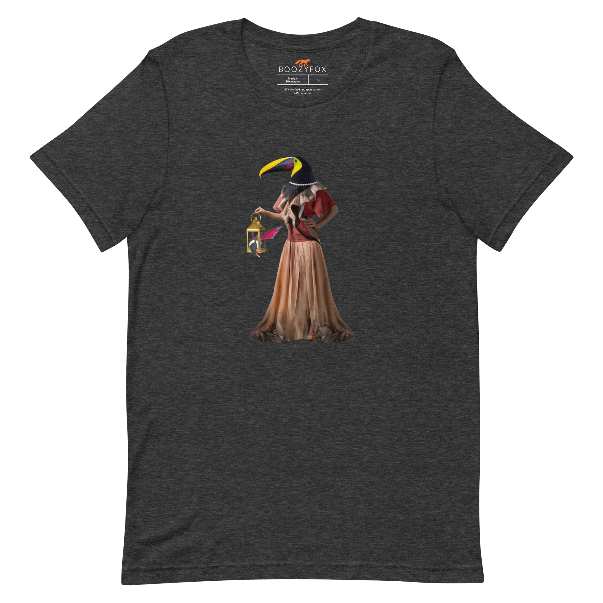 Dark Grey Heather Premium Toucan T-Shirt featuring an Anthropomorphic Toucan graphic on the chest - Funny Graphic Toucan Tees - Boozy Fox