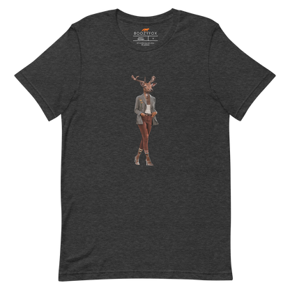 Dark Grey Heather Premium Deer T-Shirt featuring an Anthropomorphic Deer graphic on the chest - Funny Graphic Deer Tees - Boozy Fox