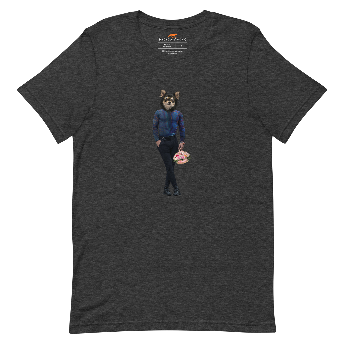 Dark Grey Heather Premium Dog T-Shirt featuring an Anthropomorphic Dog graphic on the chest - Funny Graphic Dog Tees - Boozy Fox