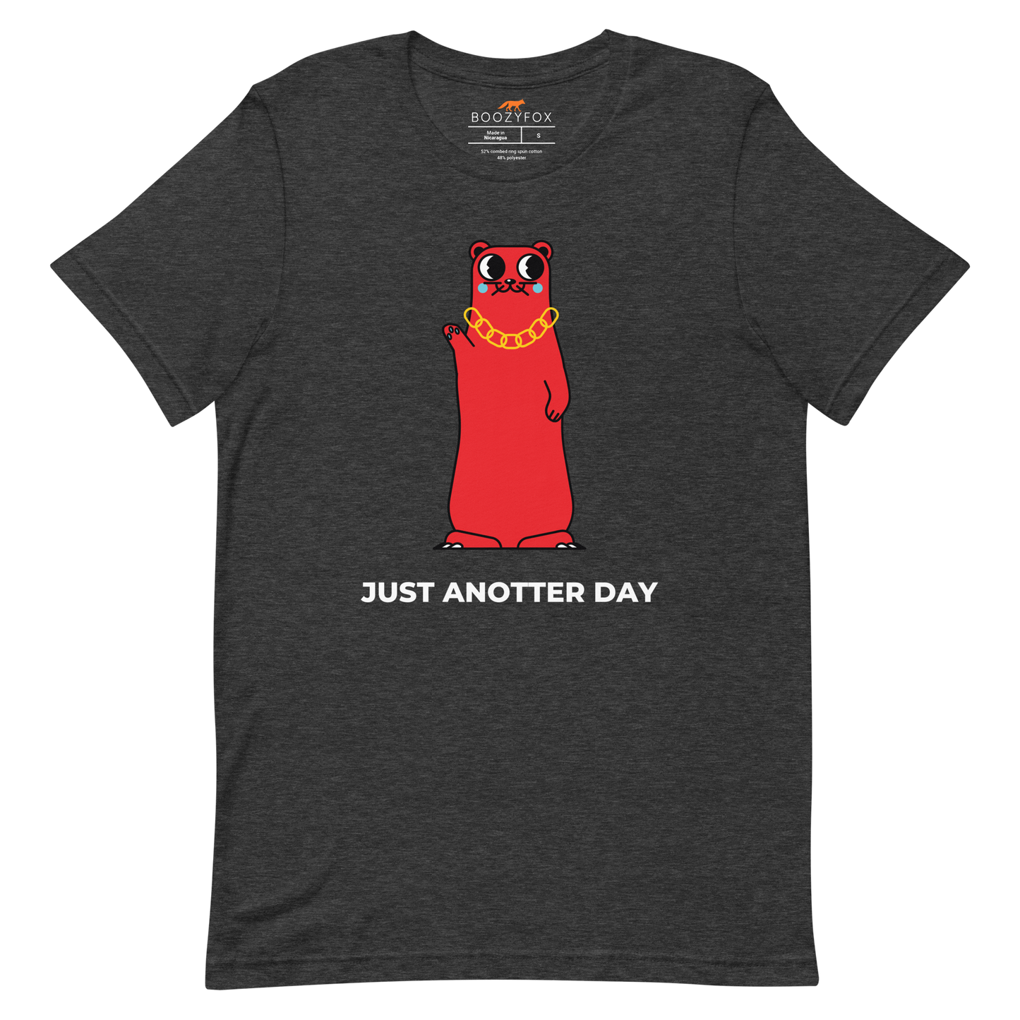 Dark Grey Heather Premium Otter T-Shirt featuring a Just Anotter Day graphic on the chest - Funny Graphic Otter Tees - Boozy Fox