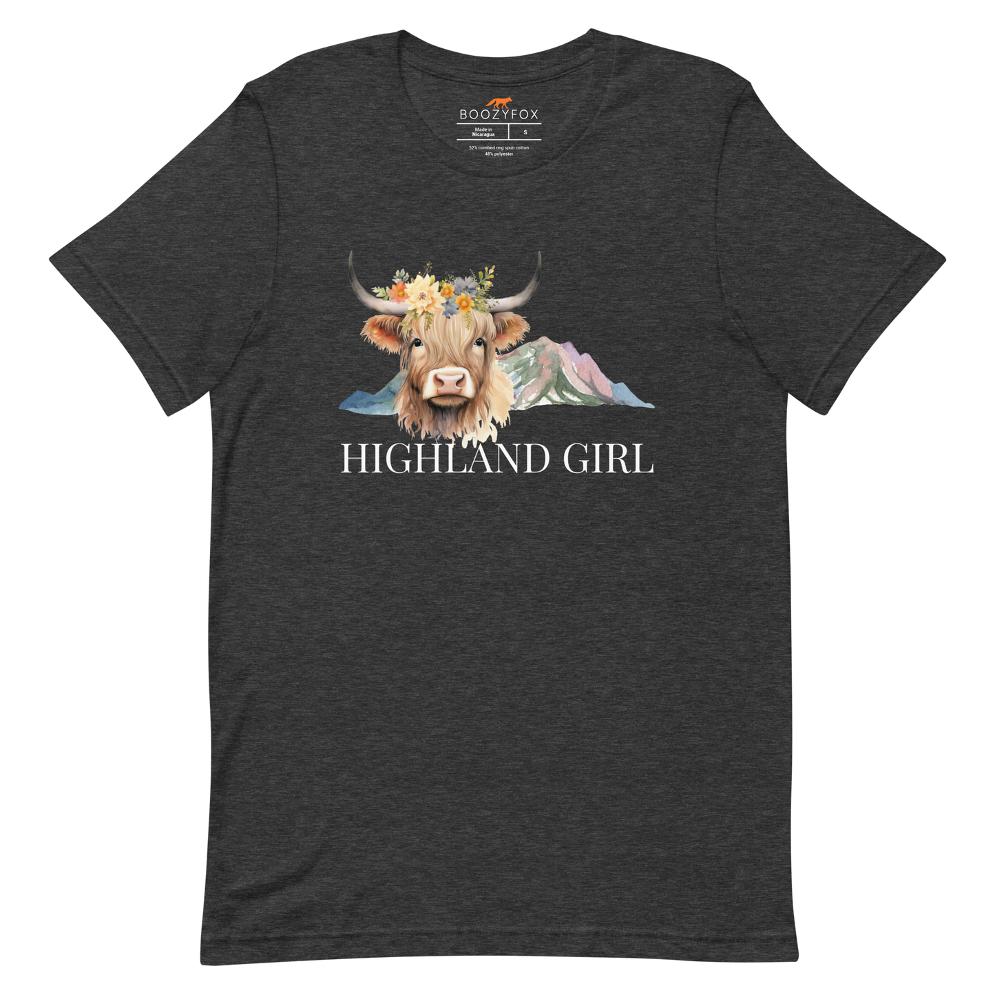 Highland Cow Tee Shirt Women's Online - Dark Grey Heather - Boozy Fox