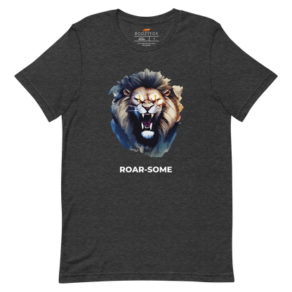 Dark Grey Heather Premium Lion Tee featuring a Roar-Some graphic on the chest - Cool Graphic Lion Tees - Boozy Fox