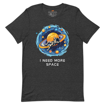Dark Grey Heather Premium Astronaut Tee featuring a captivating I Need More Space graphic on the chest - Funny Graphic Space Tees - Boozy Fox