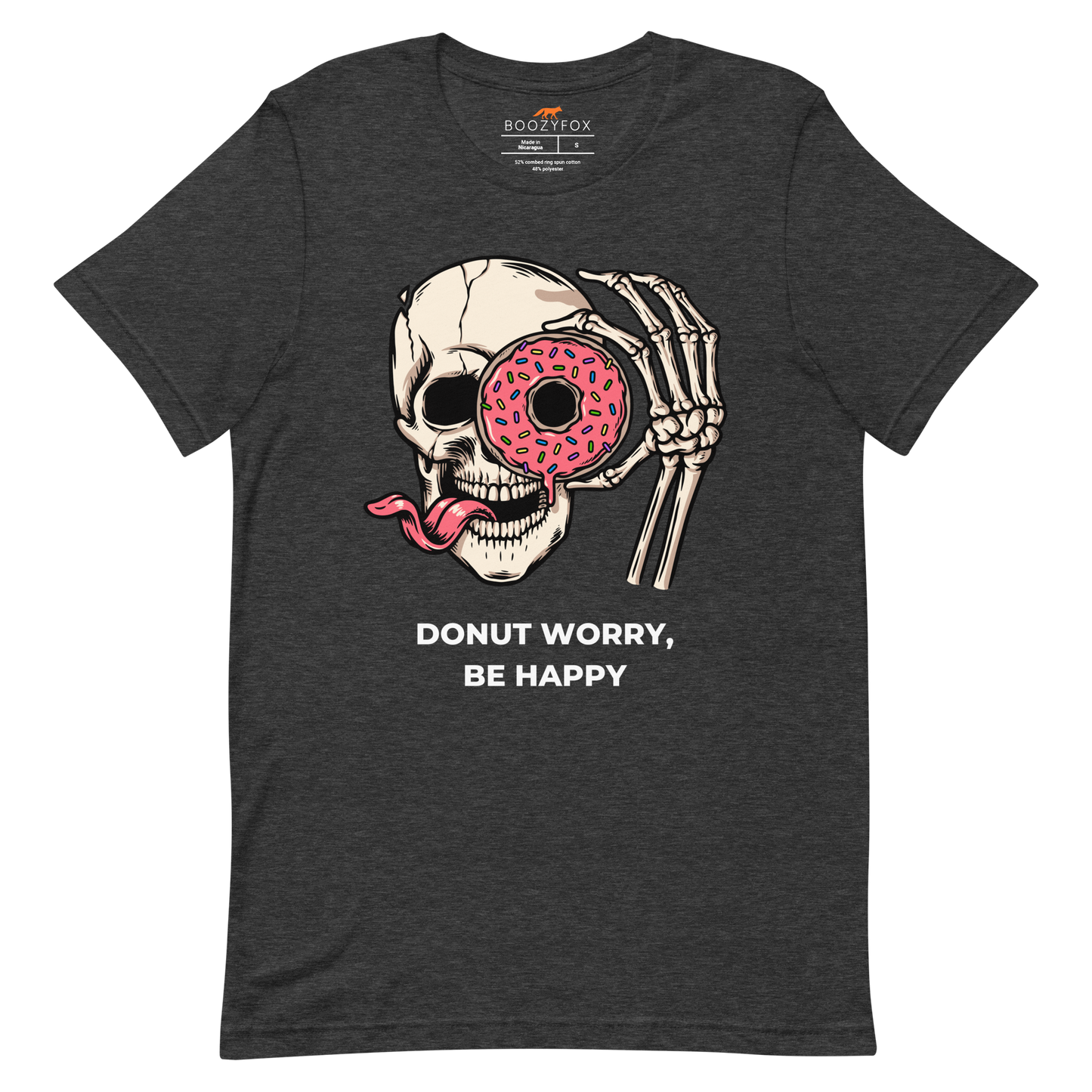 Donut Worry Be Happy Tee Online - Dark Grey Heather - Boozy Fox