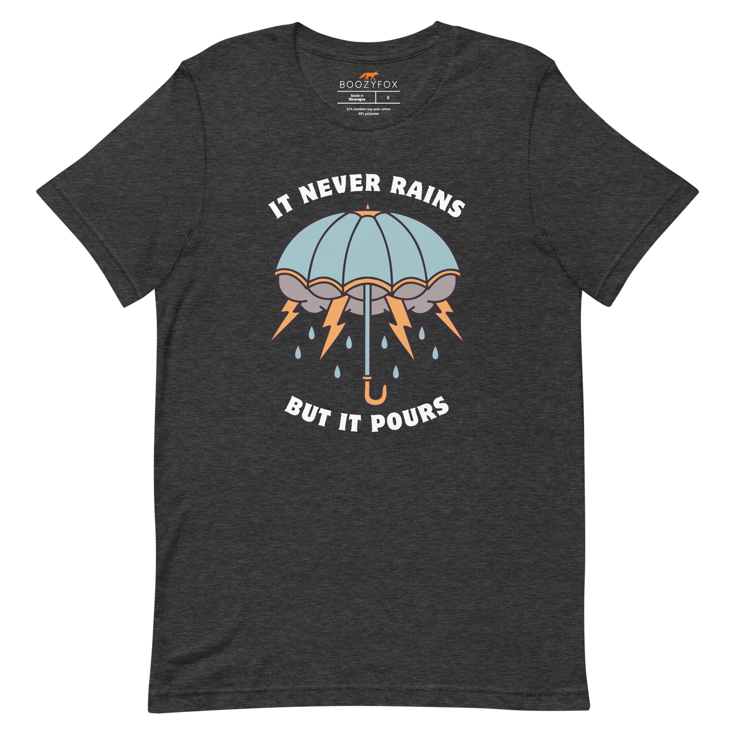 It Never Rains But It Pours Tee Online - Dark Grey Heather - Boozy Fox